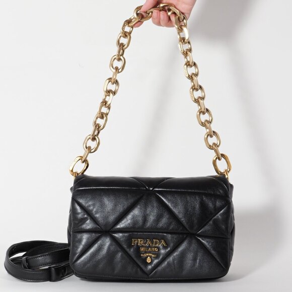Prada System Shoulder Bag in Black Nappa Leather with Gold Chain - Picture 2 of 12